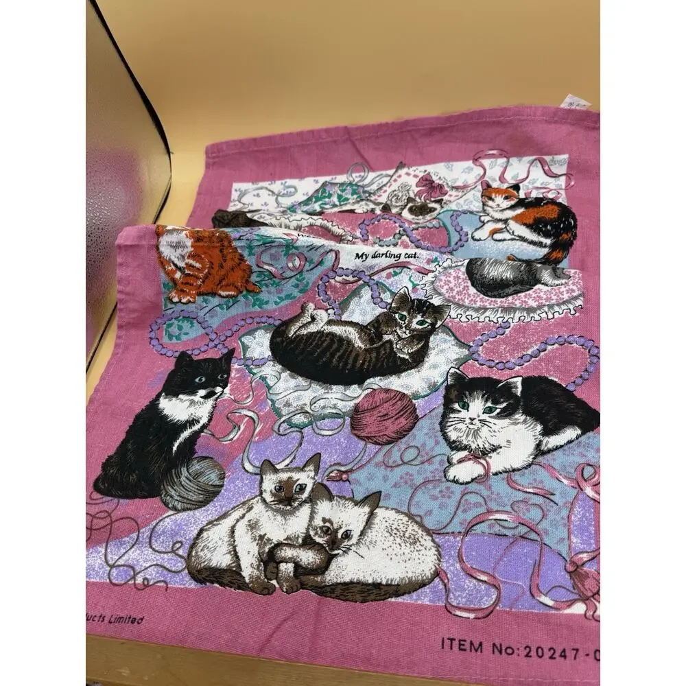 Vintage Pink Cat Kitchen Towel My Cat Poem Cotton Tea Towel 17x27